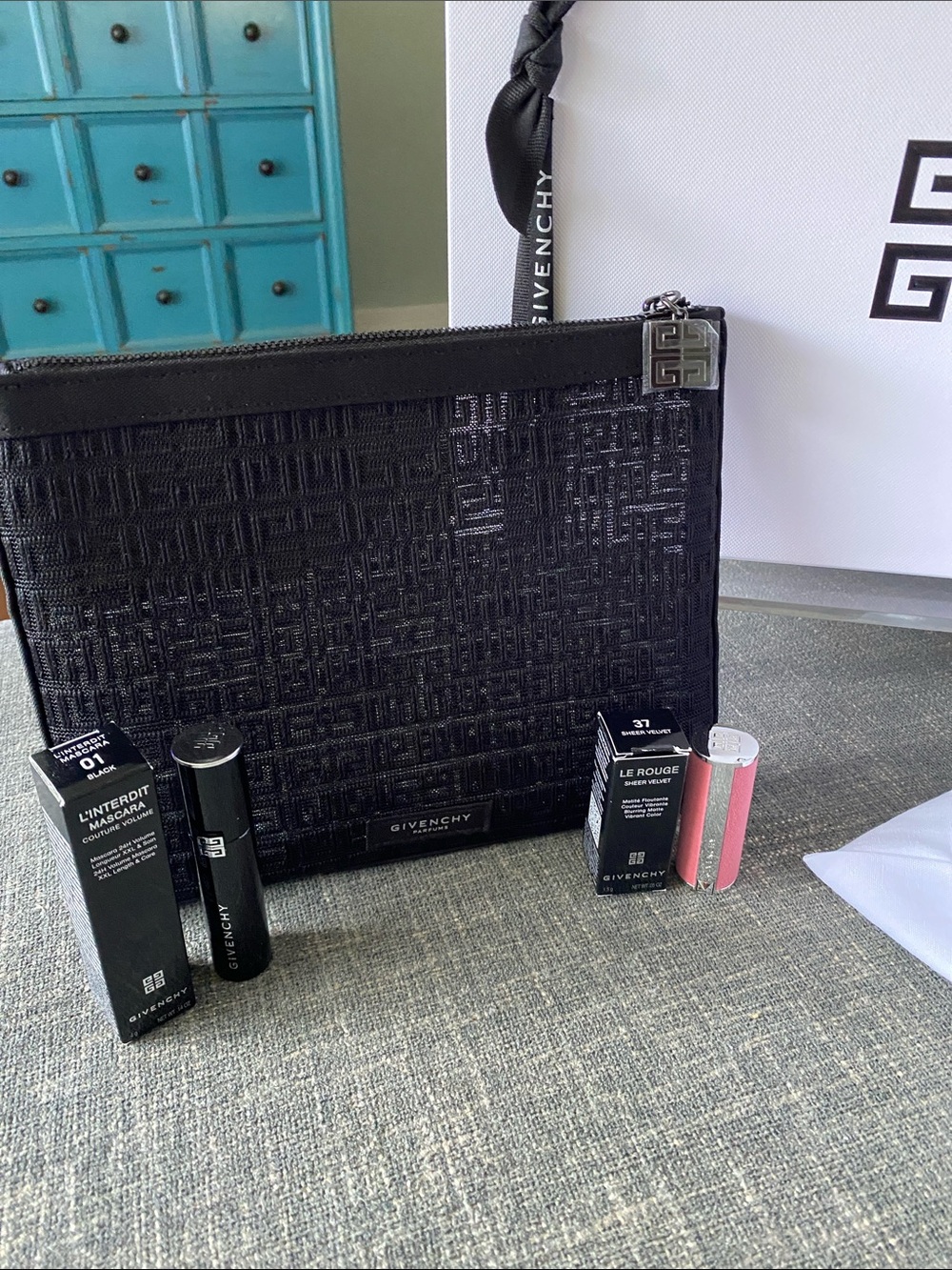 Givenchy Black Logo Mesh Pouch Set
